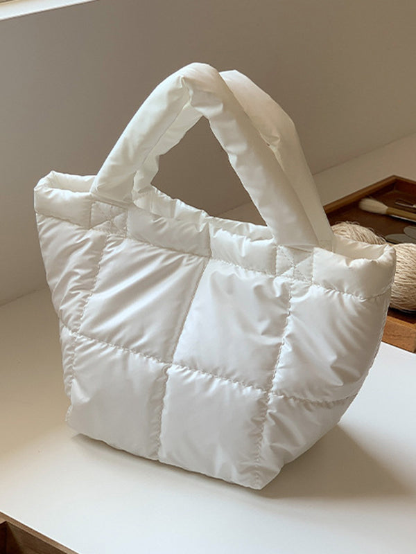 Solid Color Split-Joint Padded Tote Bags Handbags