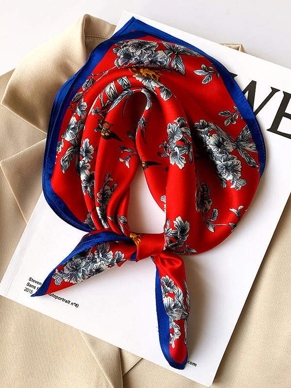 Flower Print Leisure Square Silk Scarf