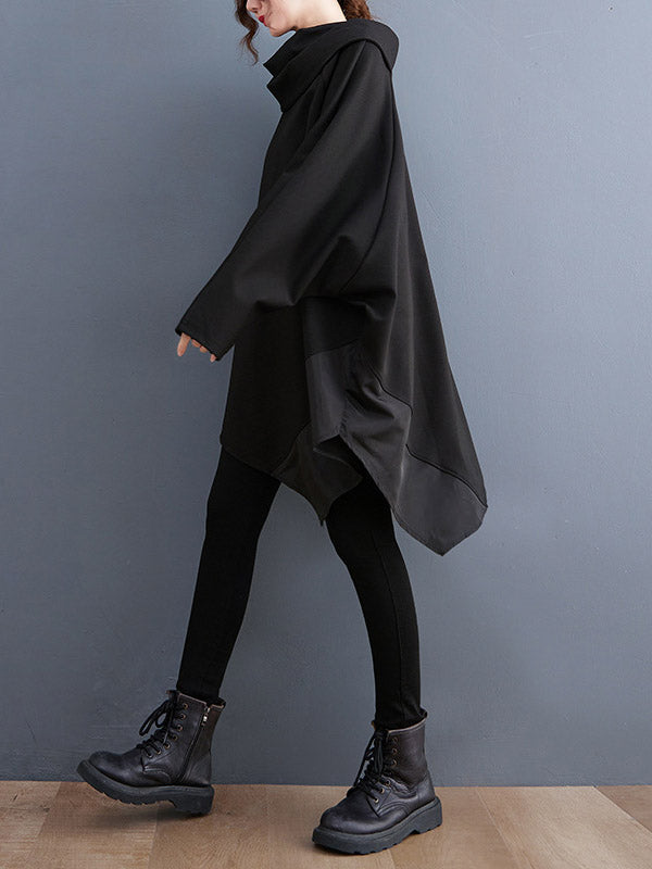 Asymmetric Split-Joint Zipper Long Sleeves Loose Heaps Collar Sweatshirt Tops