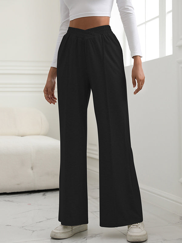 Elasticity Solid Color High Waisted Wide Leg Trousers Pants