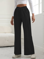 Elasticity Solid Color High Waisted Wide Leg Trousers Pants