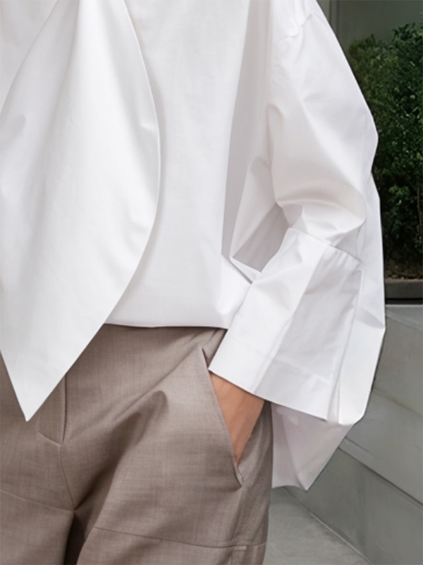 Solid Color Tied Long Sleeves Loose Stand Collar Blouses&Shirts Tops