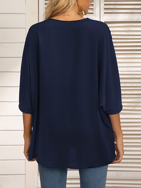 Split-Joint Batwing Sleeves Loose V-neck Blouses&shirts Tops