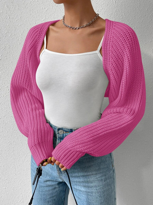 Barbie Solid Color Split-Joint Long Sleeves Loose Cardigan Tops