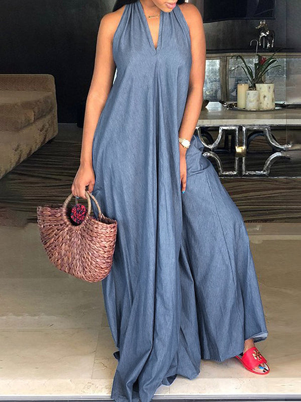 Wide Leg Halter-Neck Maxi Dresses