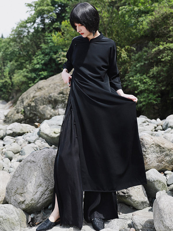Vintage Solid Buckle Long Cheongsams