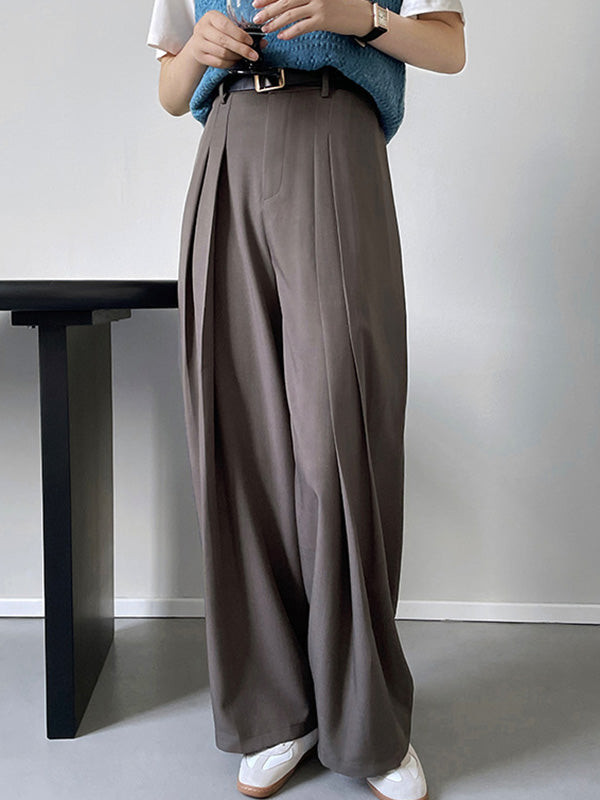 Casual Loose Wide Leg Pleated Solid Color Pants