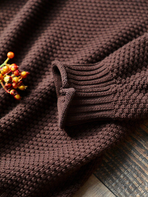Casual Loose Long Sleeves Solid Color High-Neck Sweater Tops