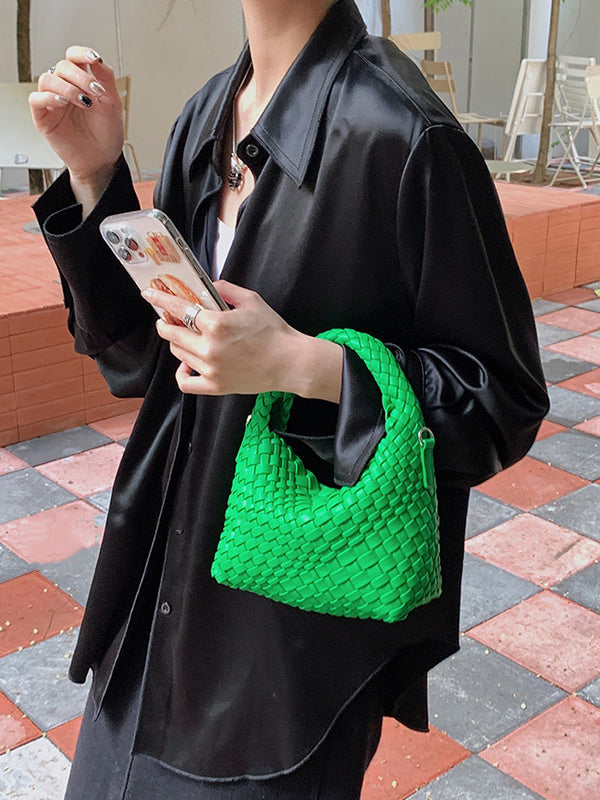 Cute Solid Color Woven Handbags Bags