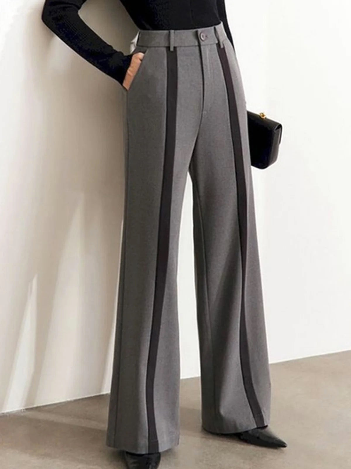 Contrast Color Split-Joint Column Trousers Suit Pants