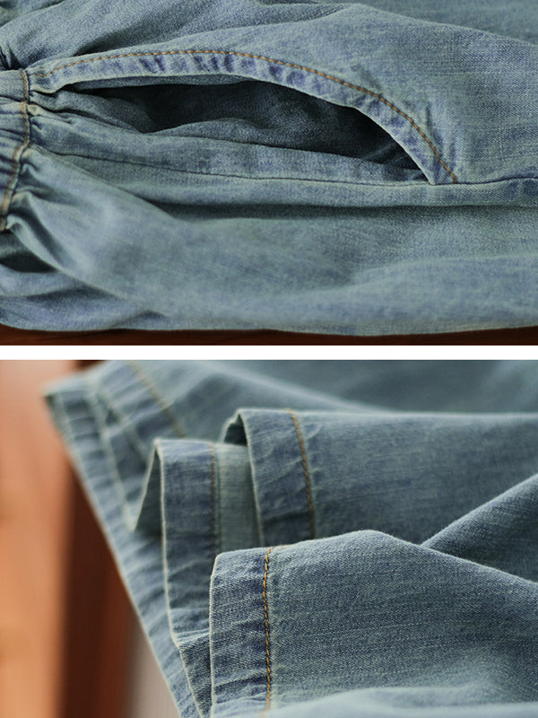 Artistic Retro Loose Wide Legs Elasticity Jean Pants
