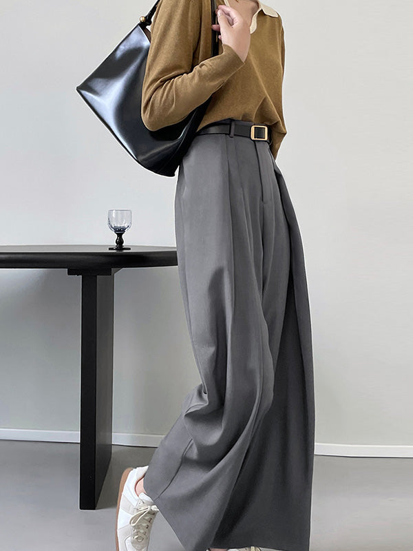 Casual Loose Wide Leg Pleated Solid Color Pants