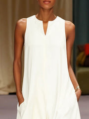 Solid Color Split-Joint Loose Sleeveless Round-Neck Maxi Dresses
