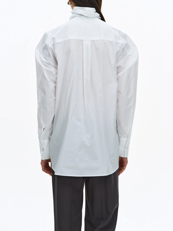 Asymmetric Buttoned Solid Color Split-Joint Long Sleeves Loose High Neck Blouses&Shirts Tops