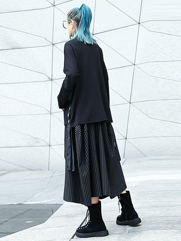 Elasticity Pockets Striped High Waisted Loose Pants Culotte