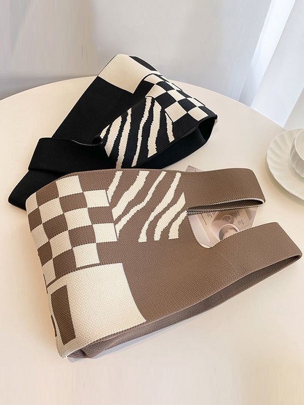 Checkerboard Striped Woven Handbag Bags