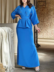 Solid Color Tied Waist V-Neck Blouses & Bodycon Skirts Suits