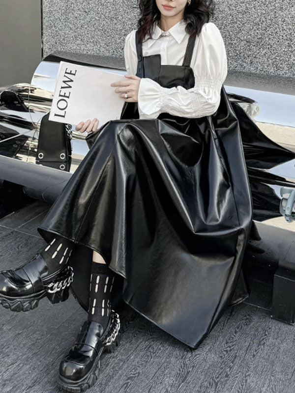 Asymmetric Pleated Solid Color Split-Joint A-Line Loose Square-Neck Slip Dress Midi Dresses