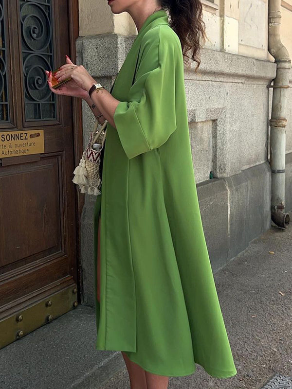 Solid Color Split-Joint Long Sleeves Loose Collarless Outerwear