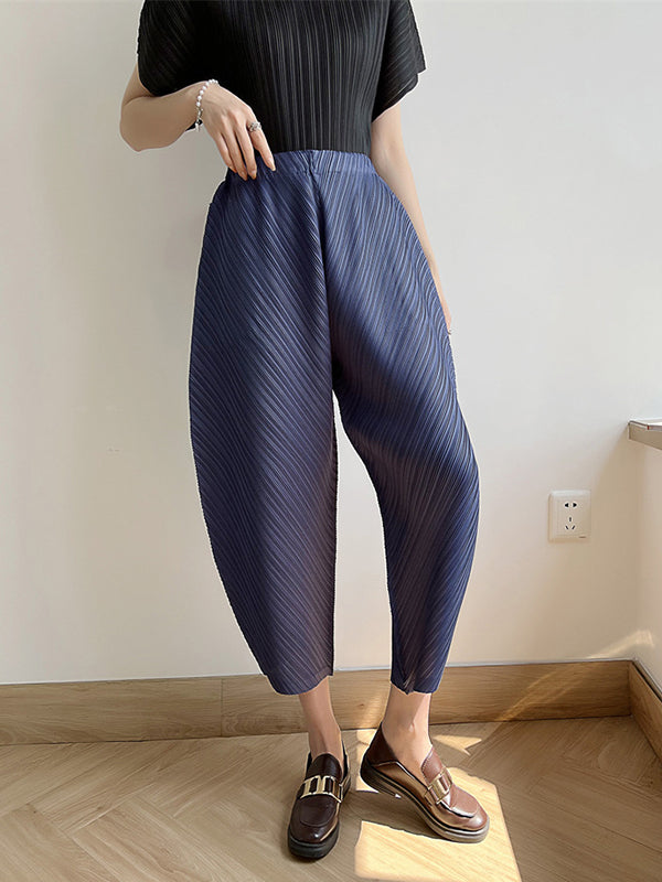 Elasticity Pleated Solid Color Split-Joint Harem Pants High Waisted Trousers Pants Ninth Pants