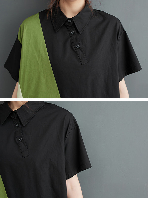 Multi-Colored Loose Short Sleeves Polo Midi Dresses