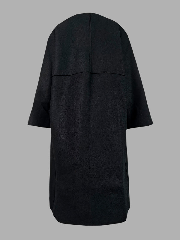 Solid Color Long Sleeves Loose Collarless Woolen Coat