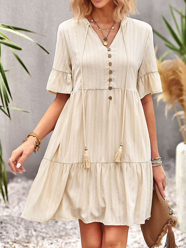 Falbala Loose V-Neck Mini Dresses