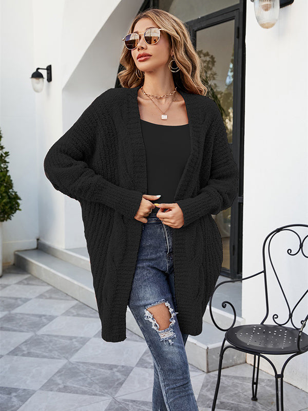 Casual Batwing Sleeves Loose Solid Color Cardigan Tops