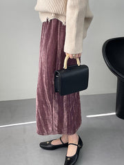 Elasticity Solid Color Split-Back High Waisted H-Line Skirts