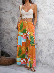 Contrast Color Drawstring Pockets High Waisted Loose Trousers Pants