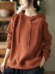 Simple Long Sleeves Loose Velvet Keep Warm Solid Color Hoodies Tops