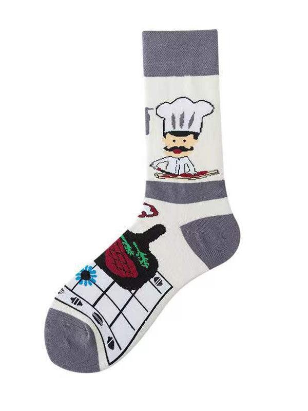 Cartoon Printed Contrast Color Sweat-Absorbing Socks Accessories