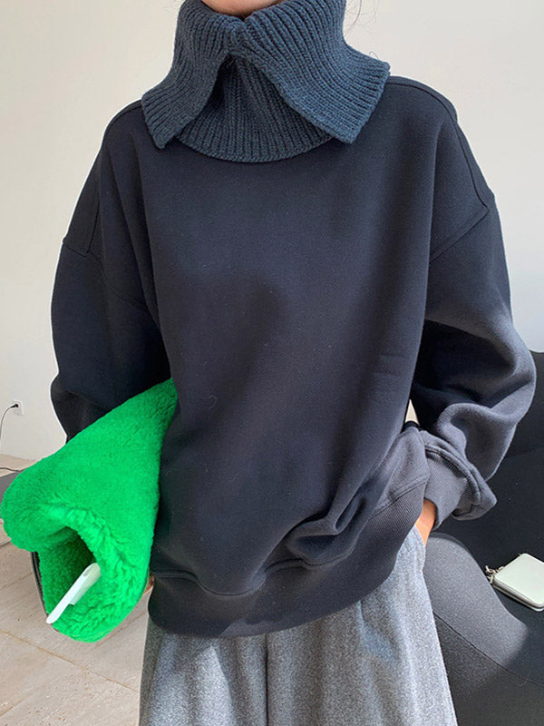 Stylish Fluorescent Green&Black Loose Casual Round-Neck Sweatshirt