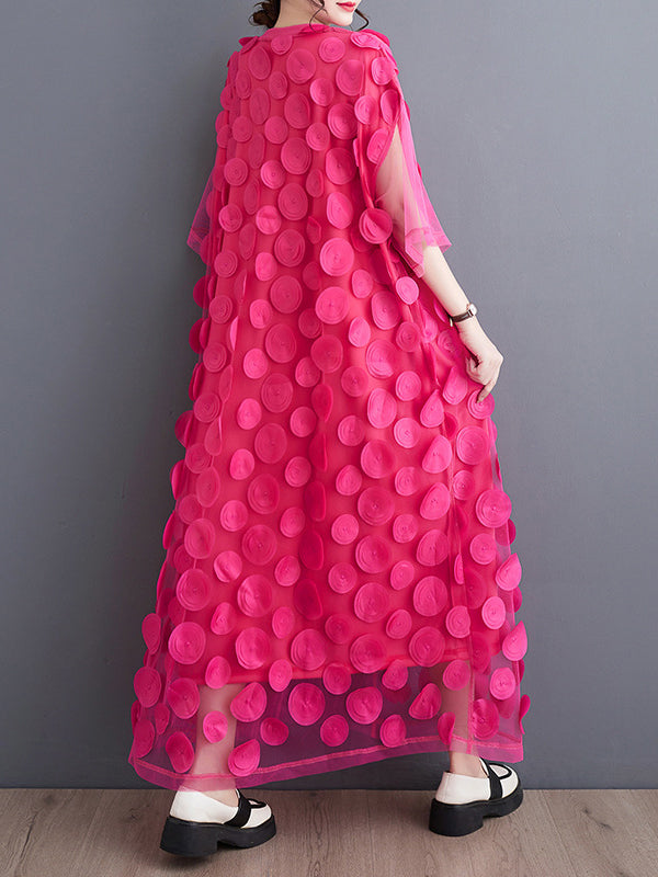 Asymmetric Gauze Split-Joint Loose Short Sleeves Round-Neck Midi Dresses