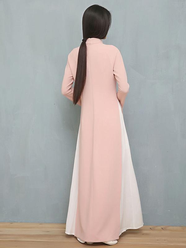 Pink Split-side Long Ao Dai Cheongsam Dress