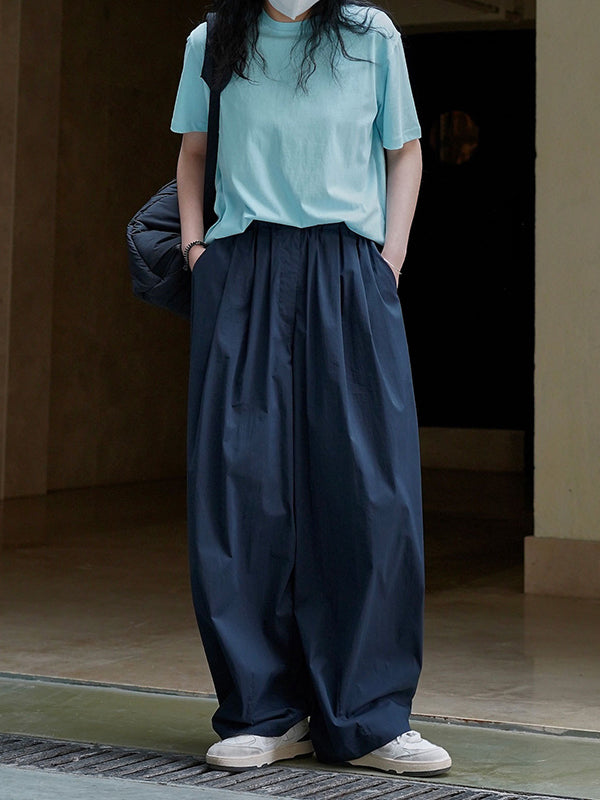 Pleated High Waisted Wide Leg Trousers Casual Pants Bottoms