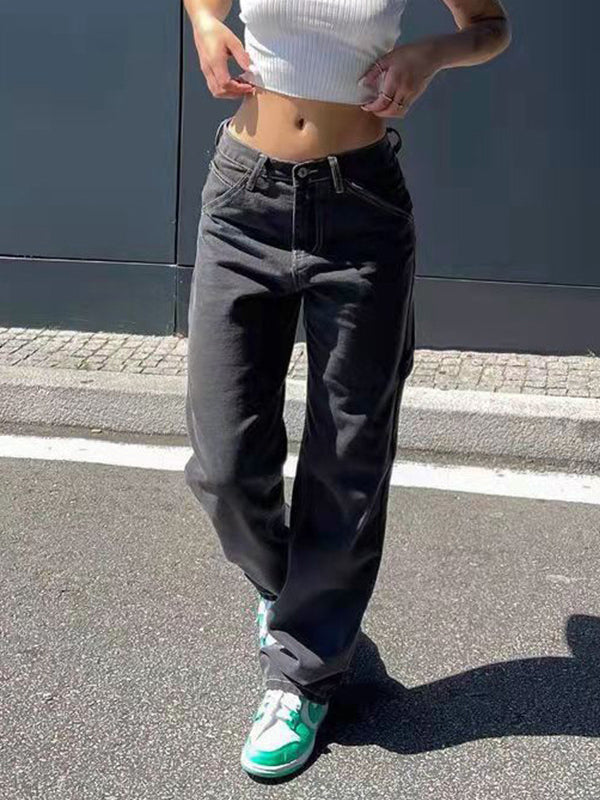 Split-Joint Straight Leg Jean Pants Bottoms