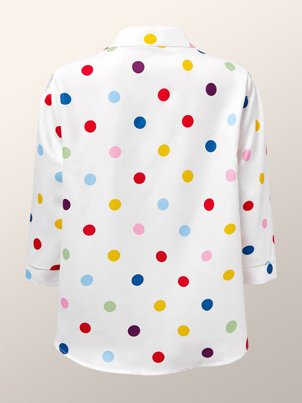 Three-Quarter Sleeves Polka-Dot Stand Collar Blouses&Shirts Tops