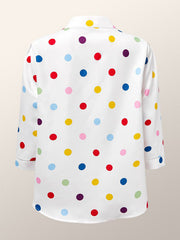Three-Quarter Sleeves Polka-Dot Stand Collar Blouses&Shirts Tops