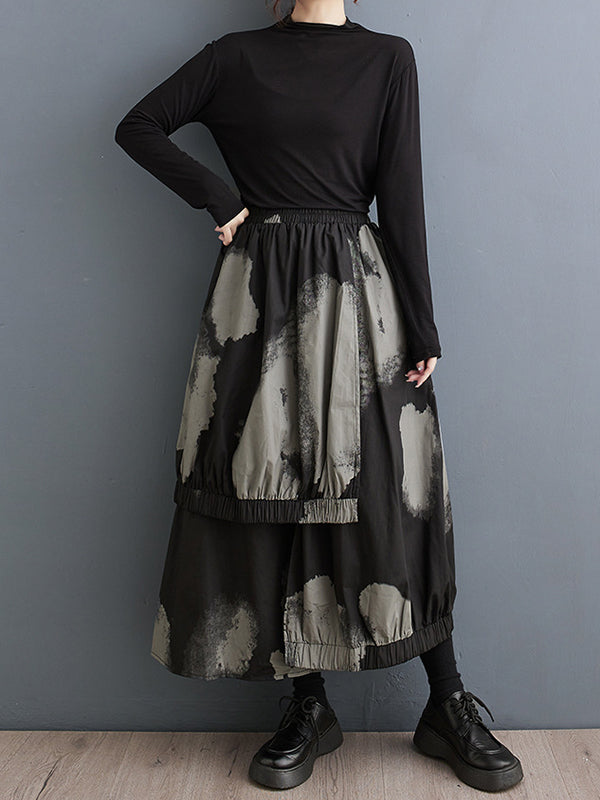 Asymmetric Elasticity Pleated Split-Joint High Waisted Loose Skirts