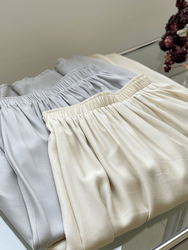 Elasticity Pleated Solid Color Split-Joint A-line High Waisted Skirts Bottoms