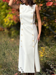 Solid Color Split-Joint Split-Side Column Sleeveless Round-Neck Maxi Dresses