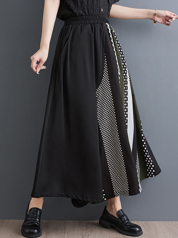 Asymmetric Polka-Dot Printed Split-Joint High Waisted Loose Trousers Pants Culotte