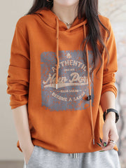 Drawstring Printed Long Sleeves Loose Hoodies Tops