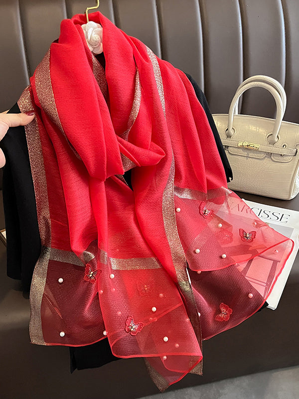 Applique Butterfly Shape Beaded Keep Warm Scarf