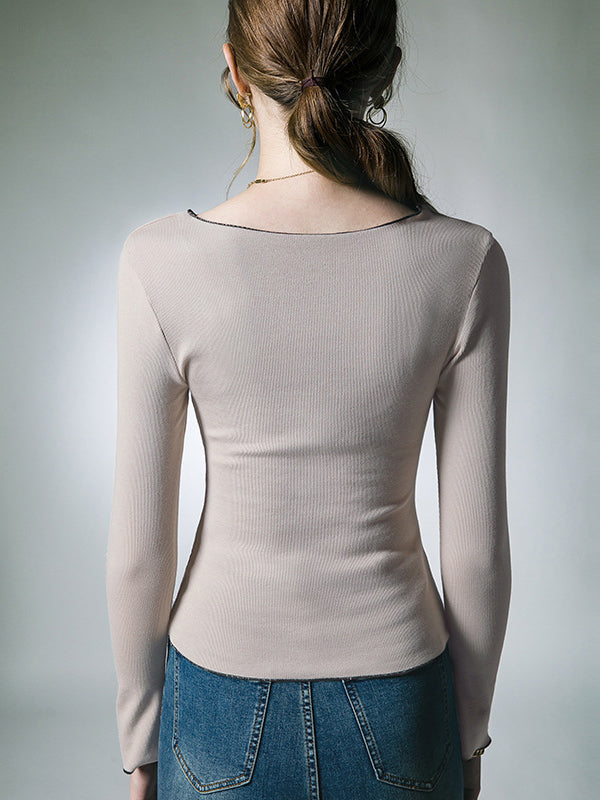 Split-Front Long Sleeves Skinny Lapel T-Shirts Tops