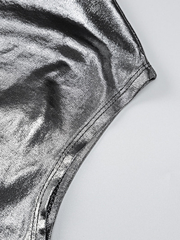 Asymmetric Shiny Solid Color Split-Joint Skinny One-Shoulder Mini Dresses Evening Dresses