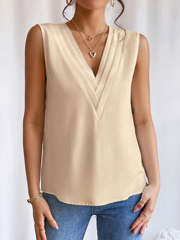 Layered Solid Color Loose Sleeveless V-Neck Vest Top