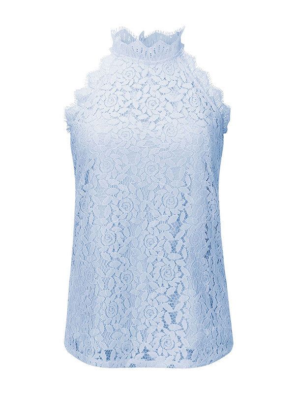 Original Lace Hollow Solid Color Halterneck Vest Top