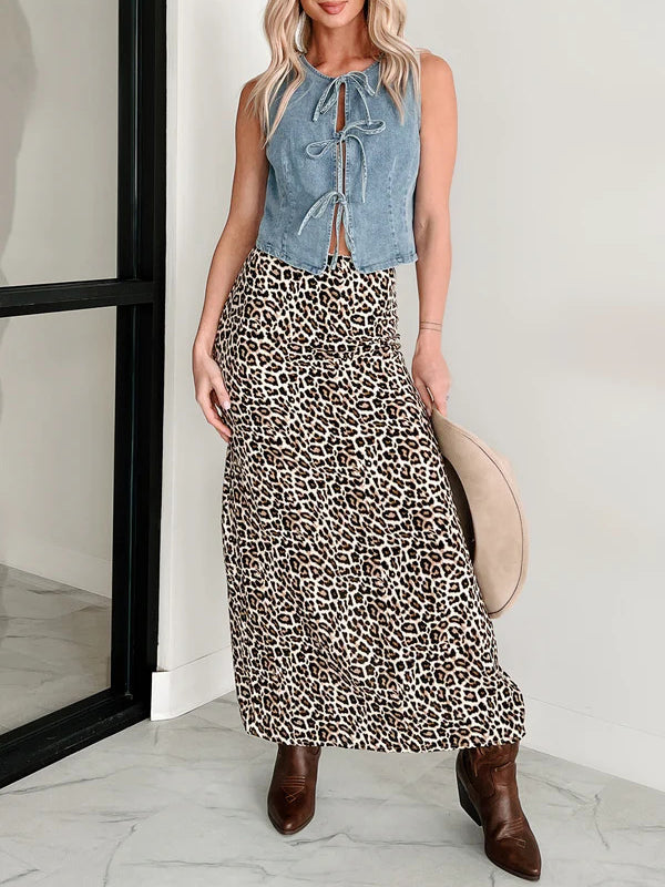 Lace-Up Split-Joint Loose Sleeveless Round-Neck Vest Top